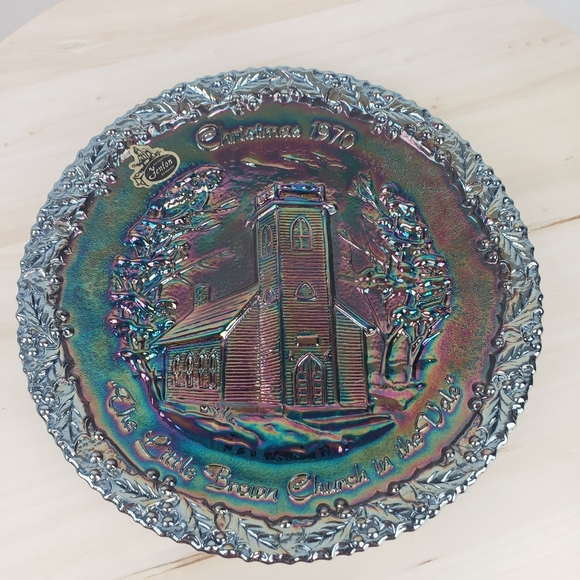 Fenton Iridescent Christmas Plate Deep Red Christmas 1970 Collection Item Retro - Picture 7 of 10